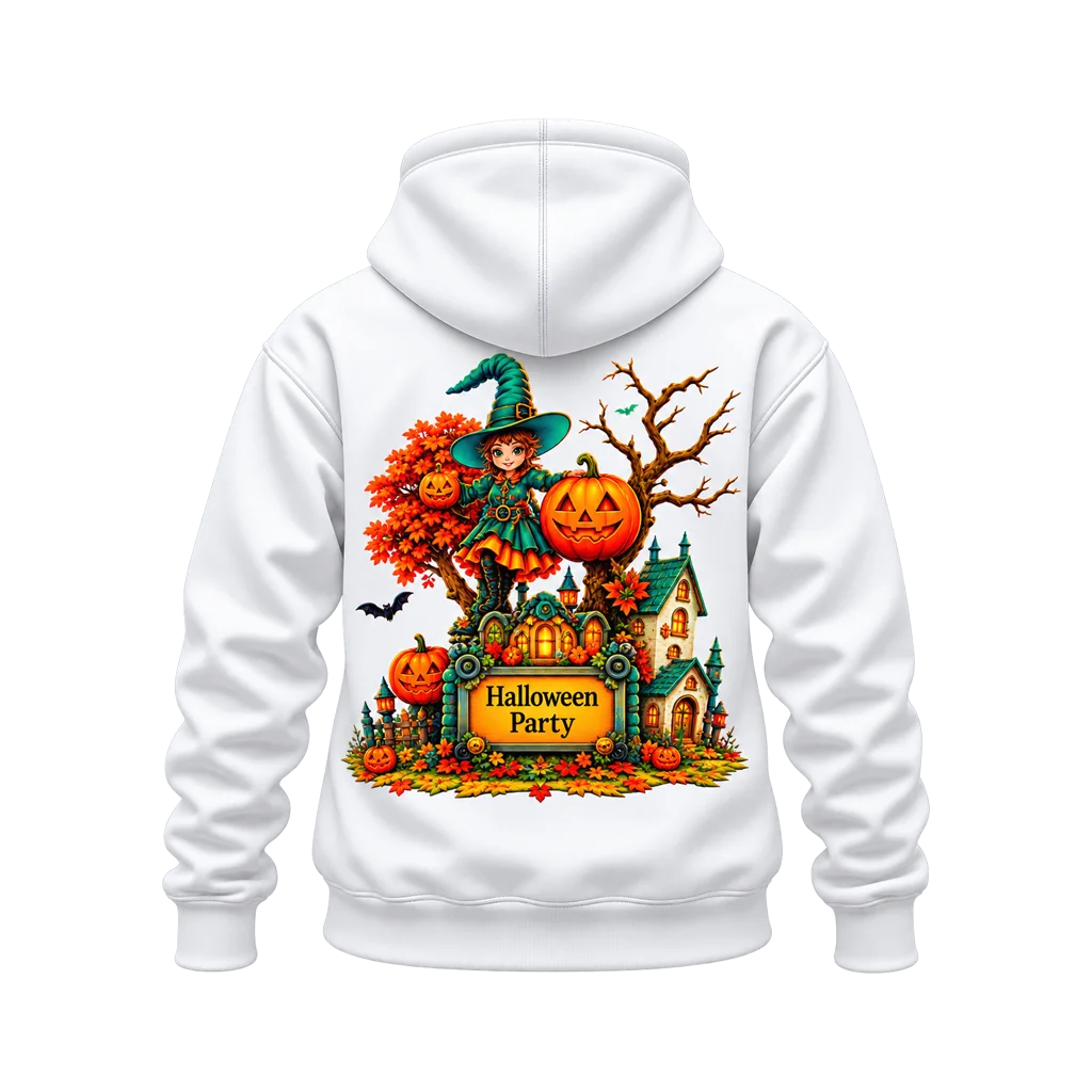 Little Witch Academia Halloween Party Witch and Pumpkin Dual-Print White Hoodie