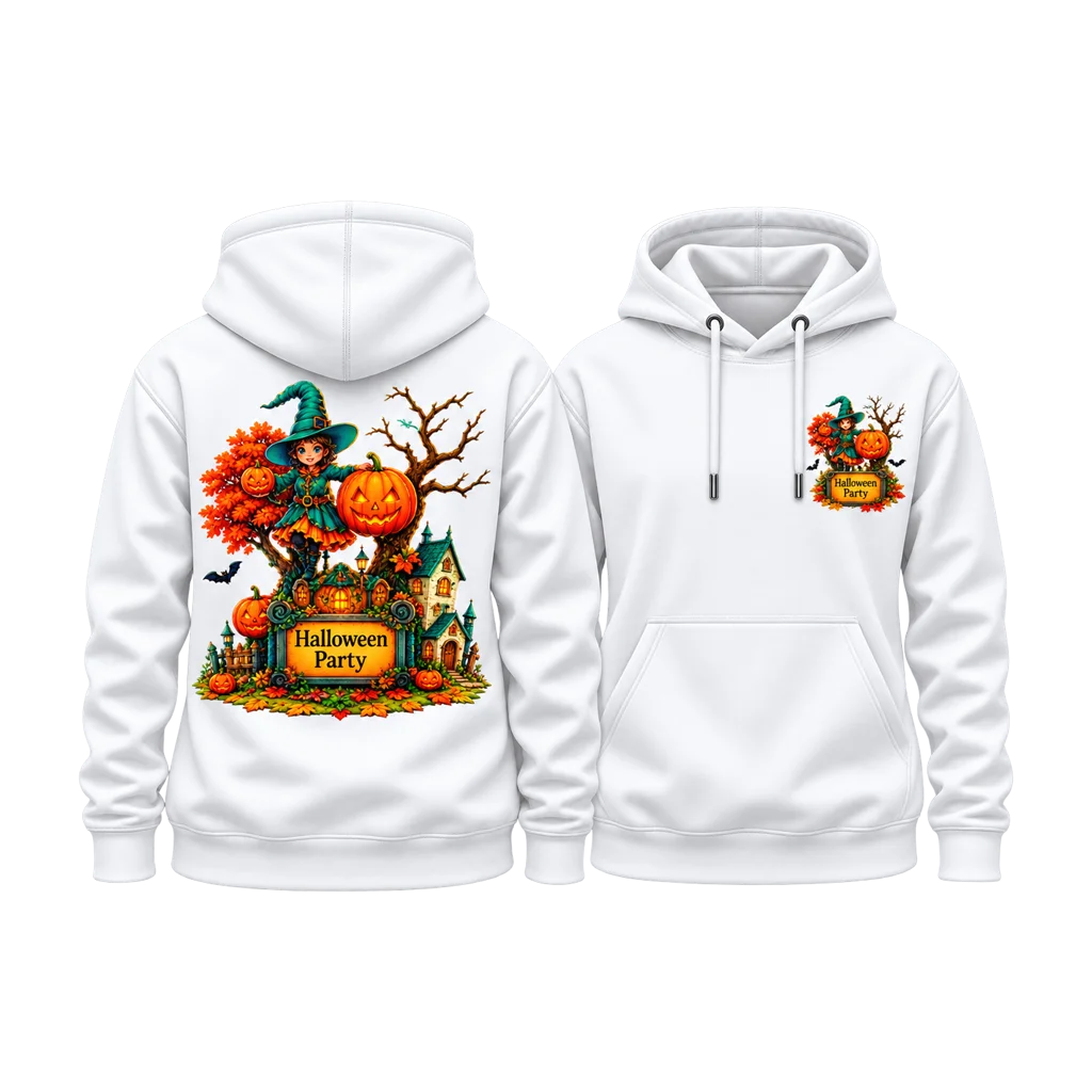 Little Witch Academia Halloween Party Witch and Pumpkin Dual-Print White Hoodie