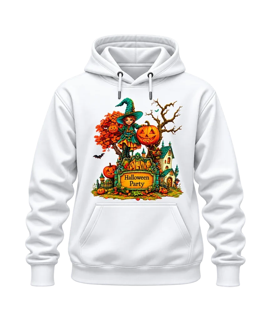 Little Witch Academia Halloween Party Witch and Pumpkin White Hoodie
