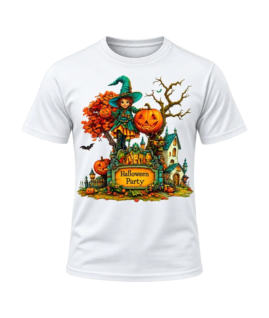 Little Witch Academia Halloween Party Witch and Pumpkin White T-Shirt