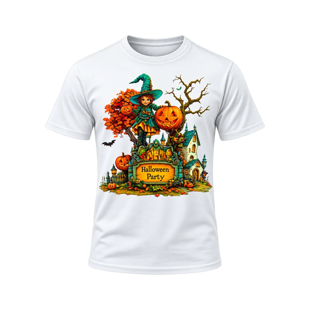 Little Witch Academia Halloween Party Witch and Pumpkin White T-Shirt