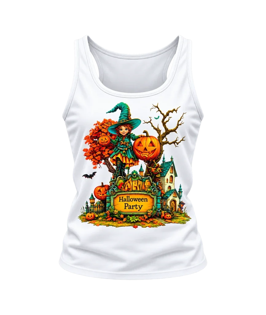 Little Witch Academia Halloween Party Witch and Pumpkin White Tank Top