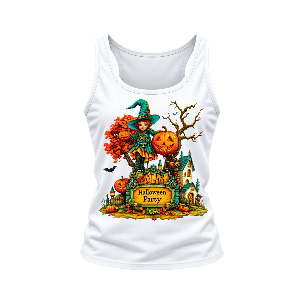 Little Witch Academia Halloween Party Witch and Pumpkin White Tank Top