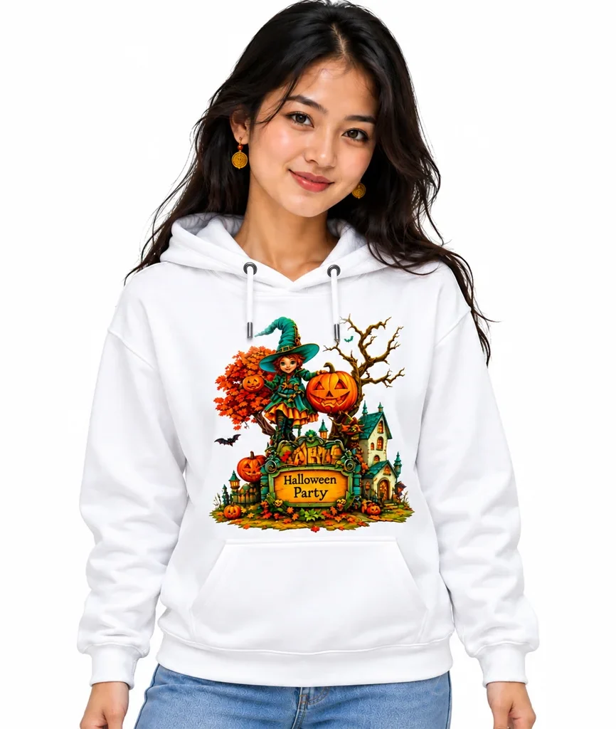 Little Witch Academia Halloween Party Witch and Pumpkin White Hoodie