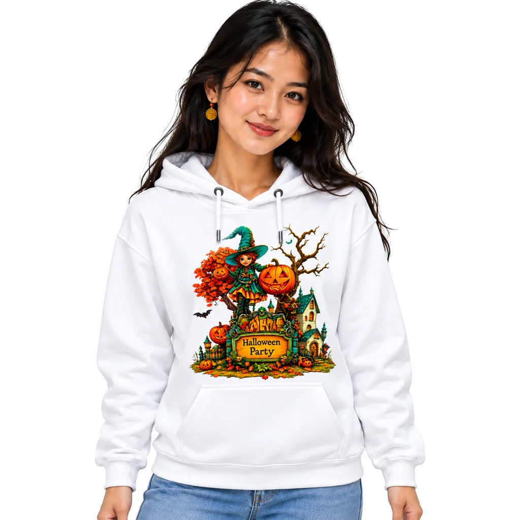Little Witch Academia Halloween Party Witch and Pumpkin White Hoodie