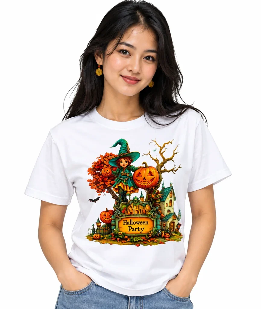 Little Witch Academia Halloween Party Witch and Pumpkin White T-Shirt