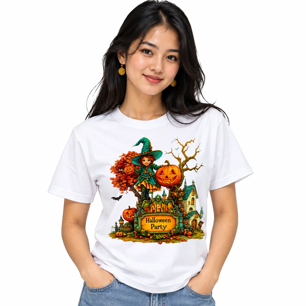 Little Witch Academia Halloween Party Witch and Pumpkin White T-Shirt