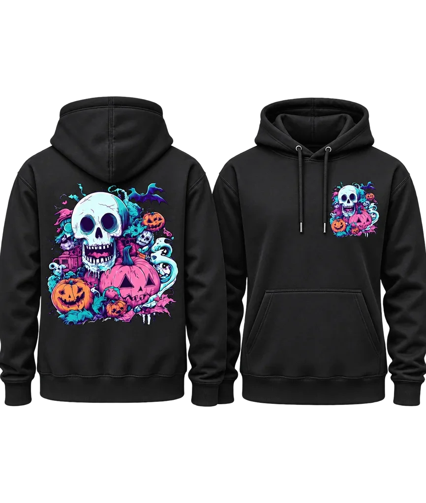 Marvel Skull Pumpkin Halloween Dual-Print Black Hoodie