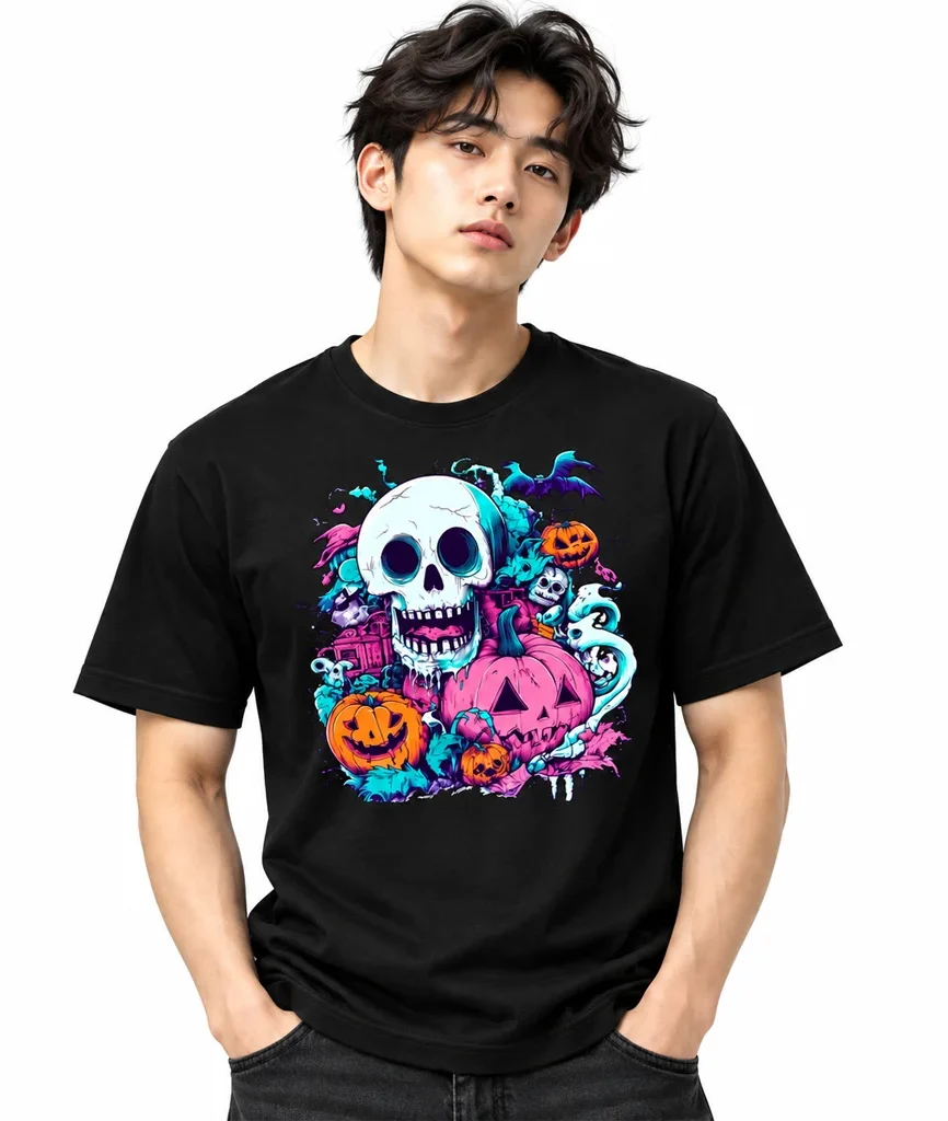 Marvel Skull Pumpkin Halloween Black T-Shirt