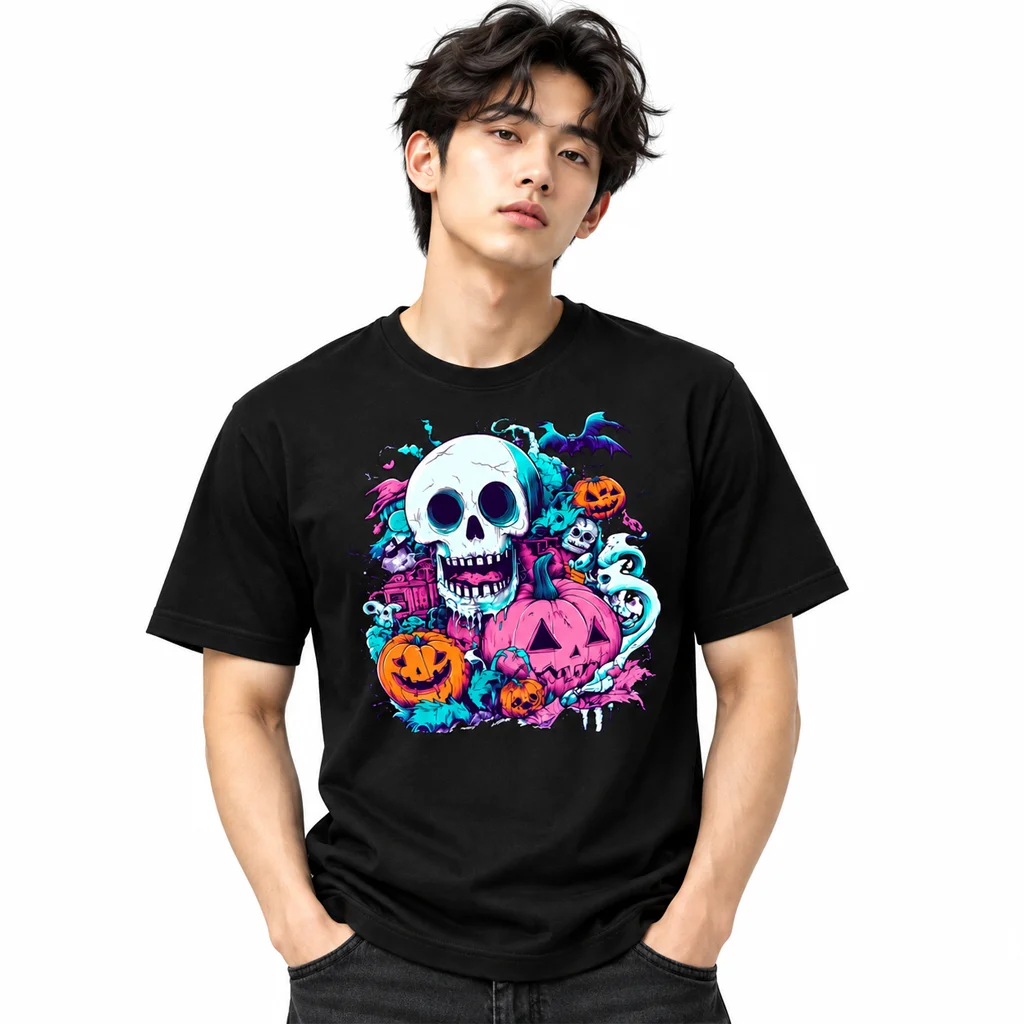 Marvel Skull Pumpkin Halloween Black T-Shirt