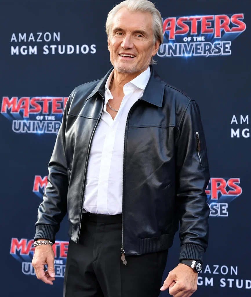 Masters of the Universe Premiere Dolph Lundgren Black Leather Jacket