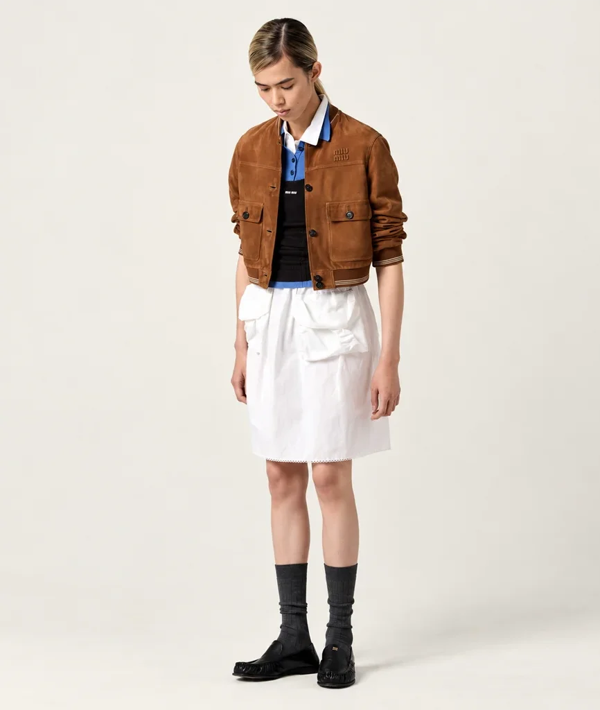 Miu Miu Women’s Camel Suede Button-Front Bomber Jacket