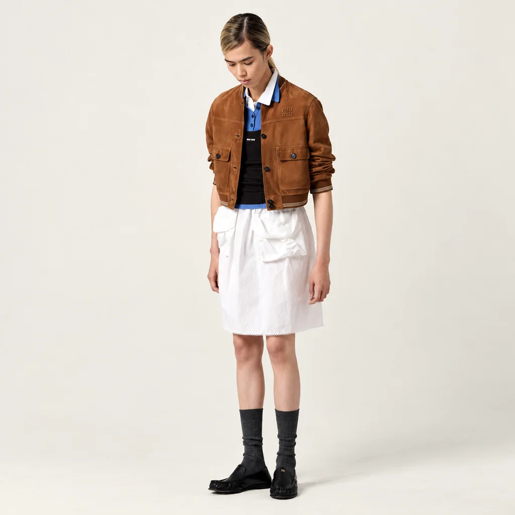 Miu Miu Women’s Camel Suede Button-Front Bomber Jacket