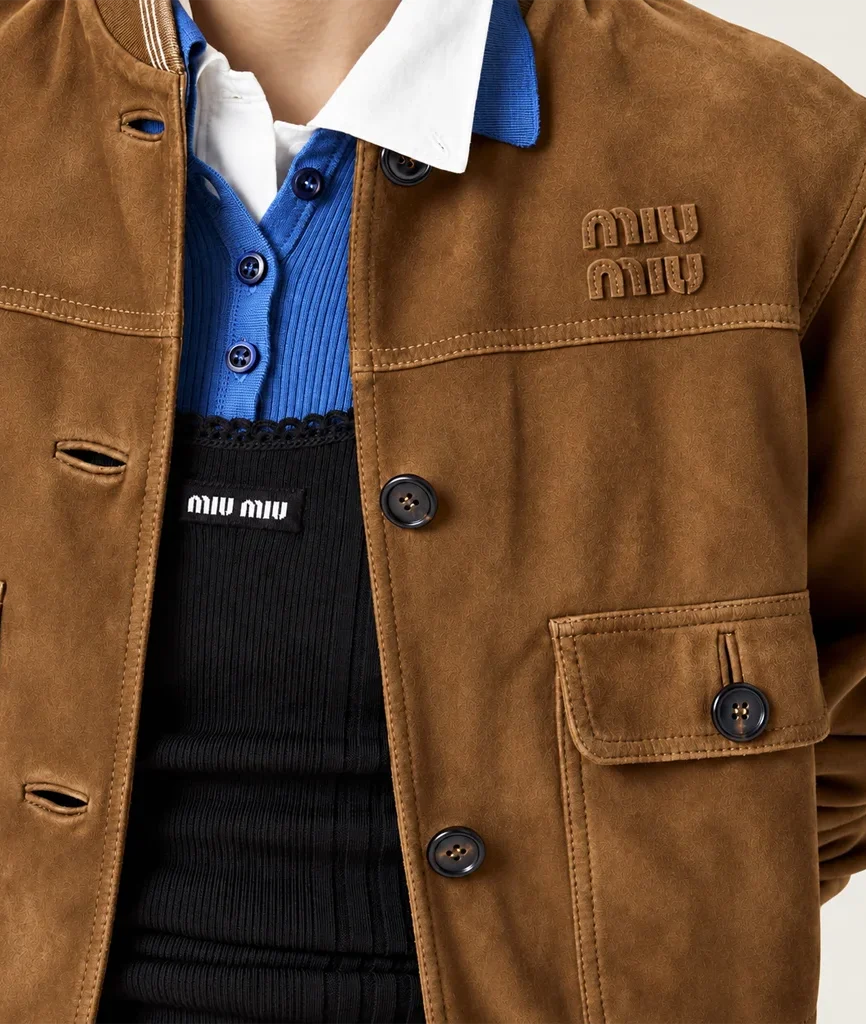 Miu Miu Women’s Camel Suede Button-Front Bomber Jacket