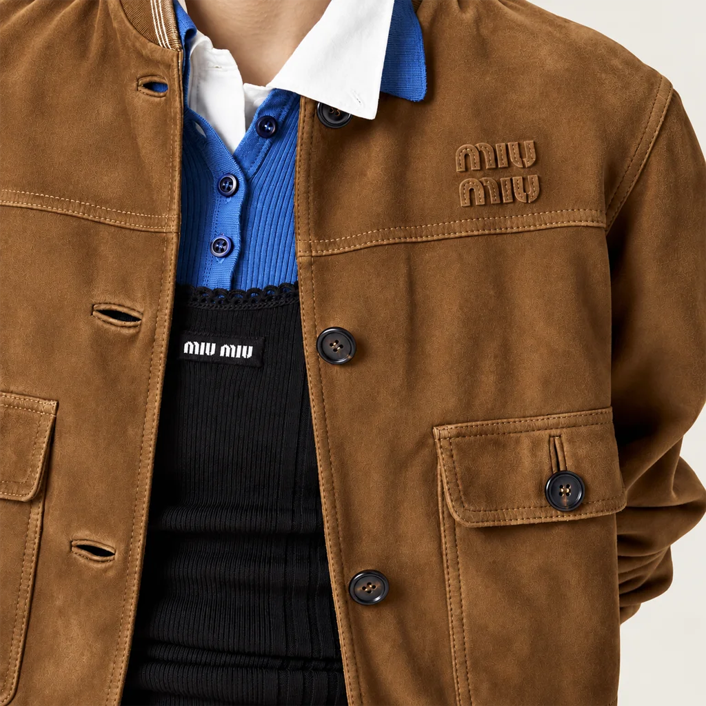 Miu Miu Women’s Camel Suede Button-Front Bomber Jacket