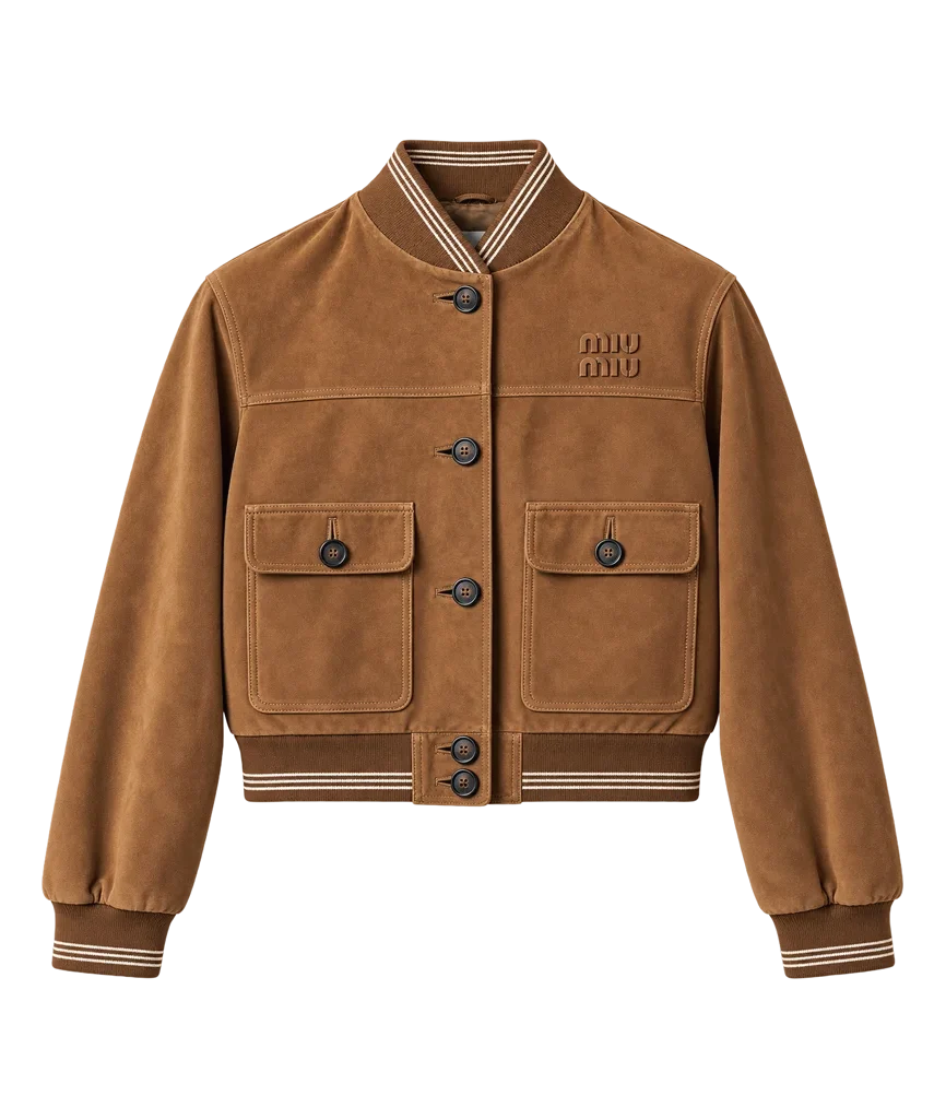 Miu Miu Women’s Camel Suede Button-Front Bomber Jacket