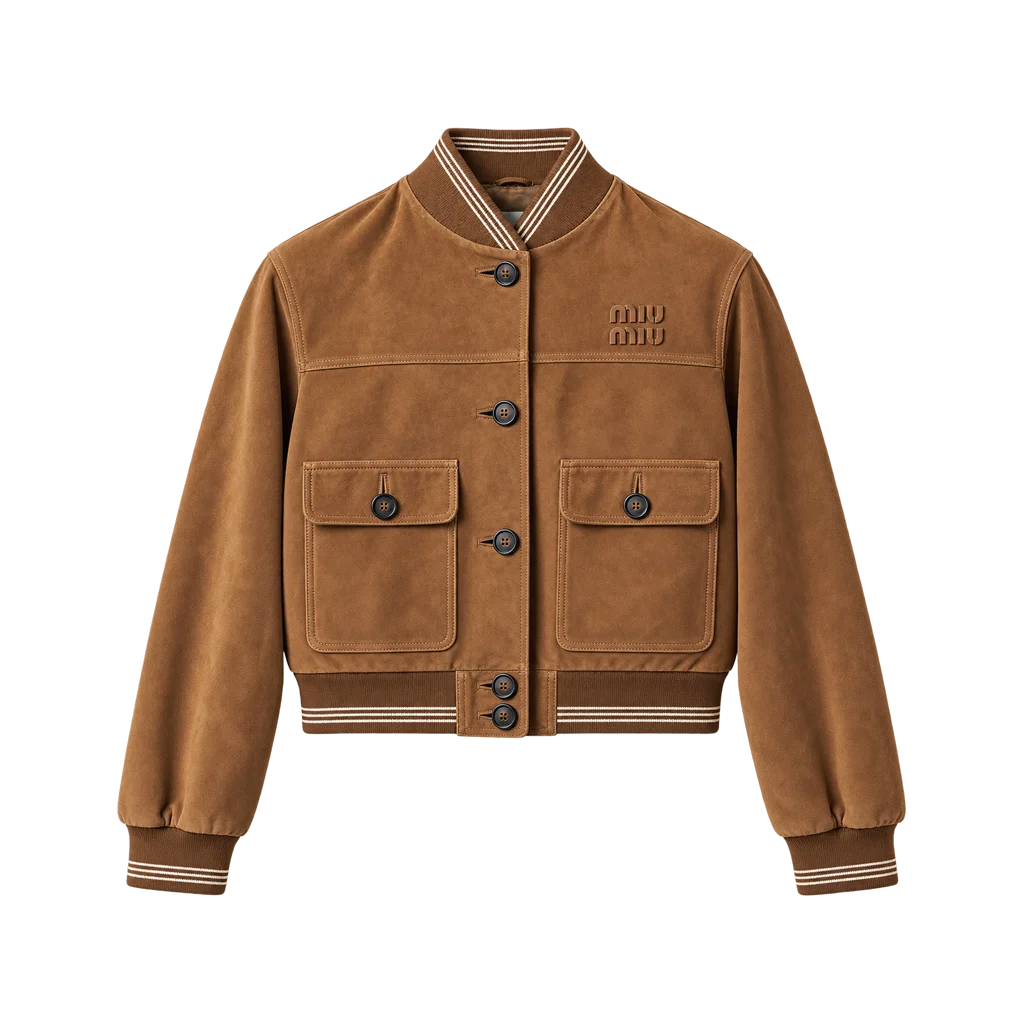 Miu Miu Women’s Camel Suede Button-Front Bomber Jacket