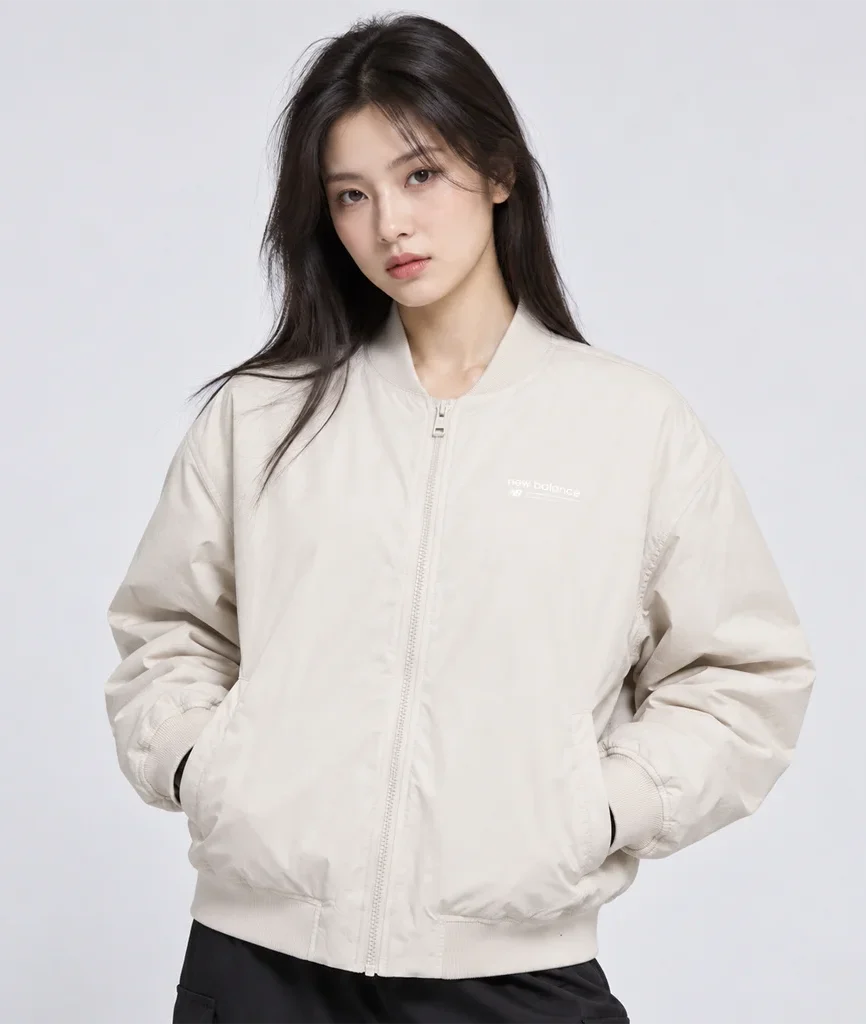 Women’s New Balance Linear Heritage Ruched Woven Bomber Jacket