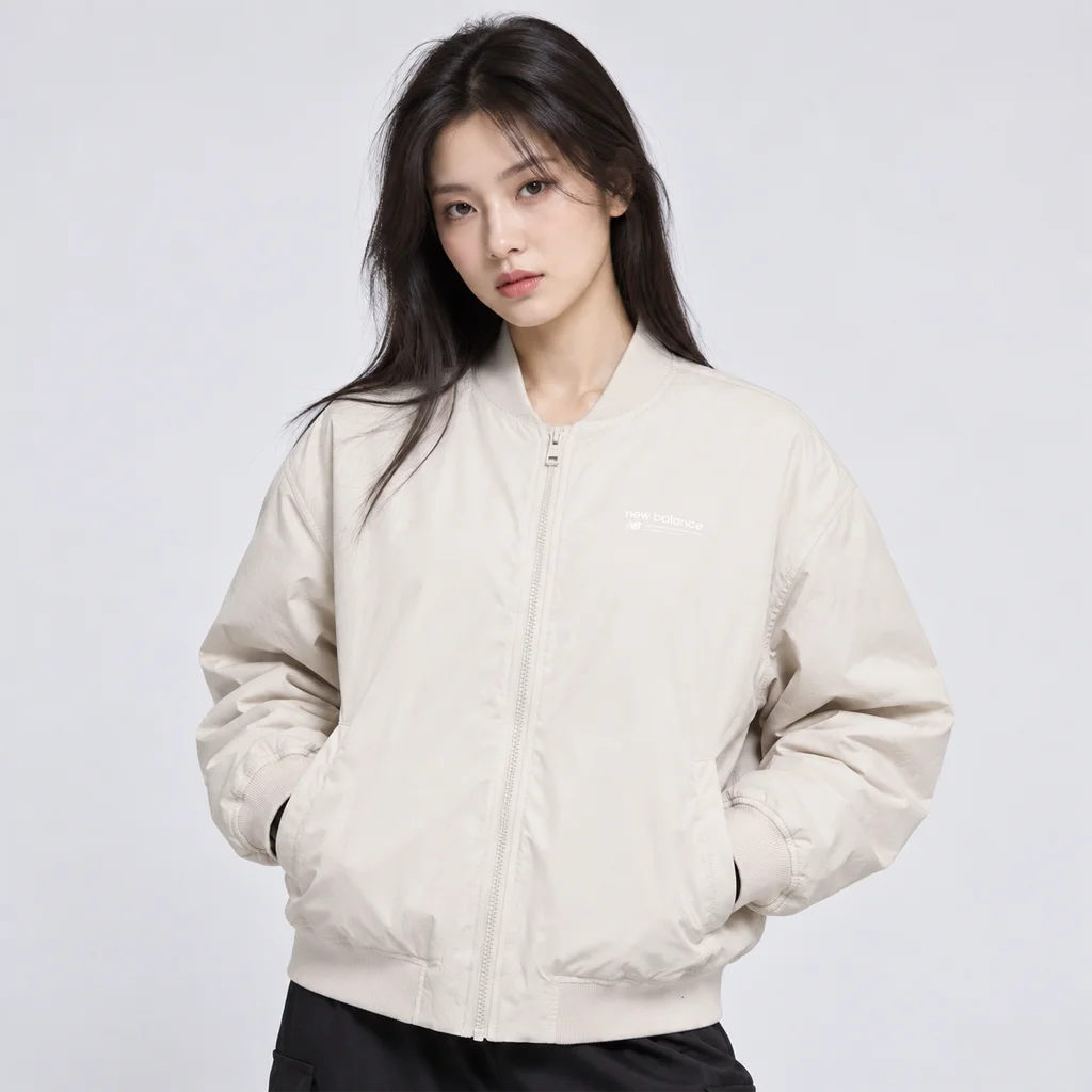 Women’s New Balance Linear Heritage Ruched Woven Bomber Jacket