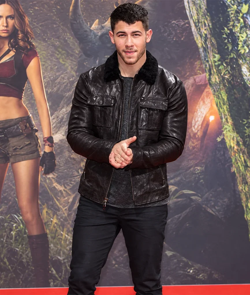 Nick Jonas Jumanji Premiere Black Leather Jacket