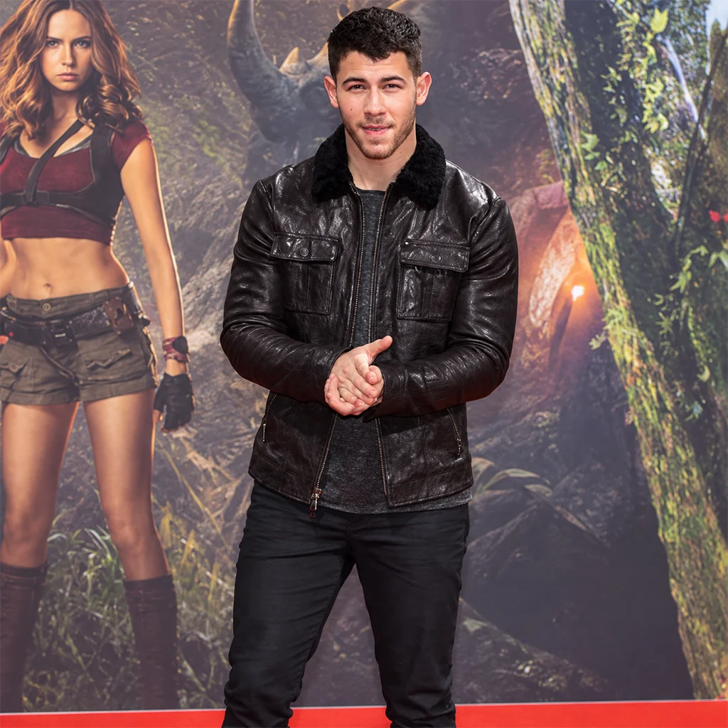 Nick Jonas Jumanji Premiere Black Leather Jacket