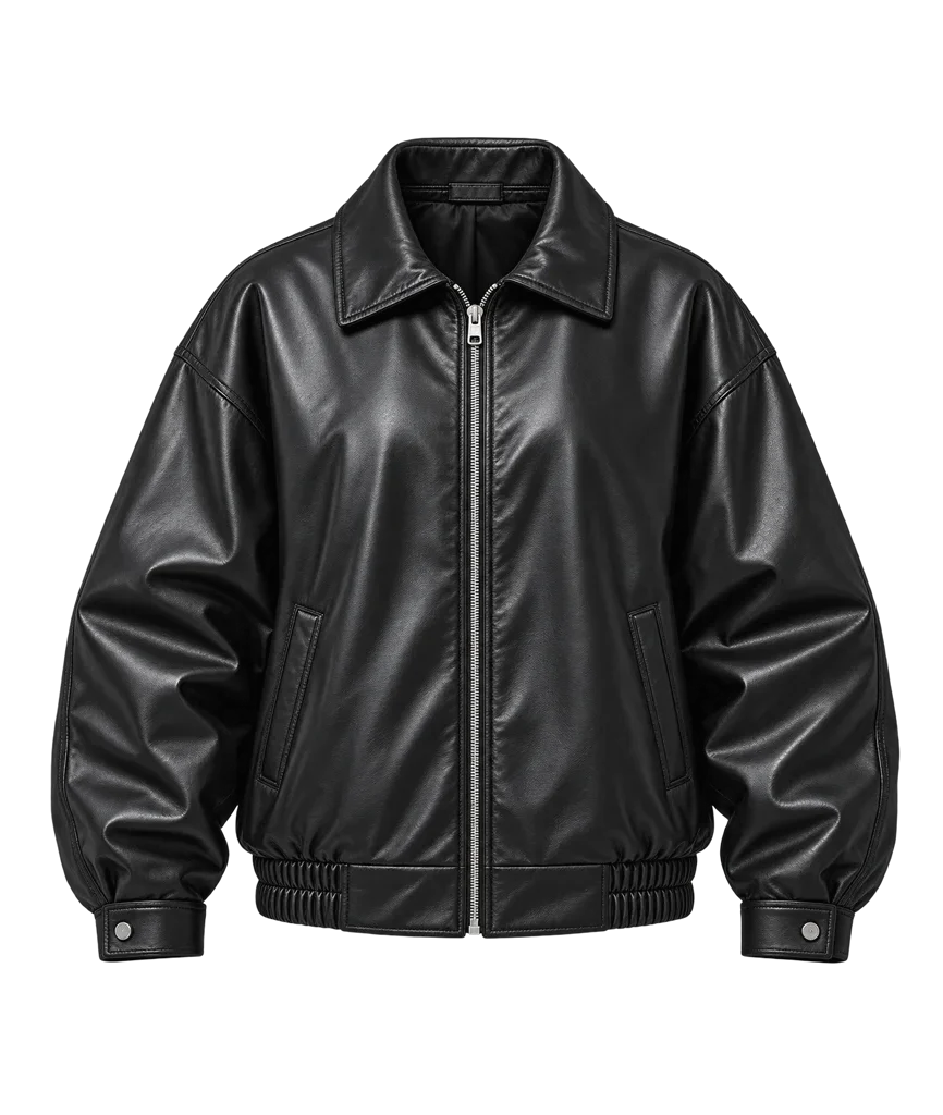 Women’s Oversized 90s-Style Genuine Leather Bomber Jacket