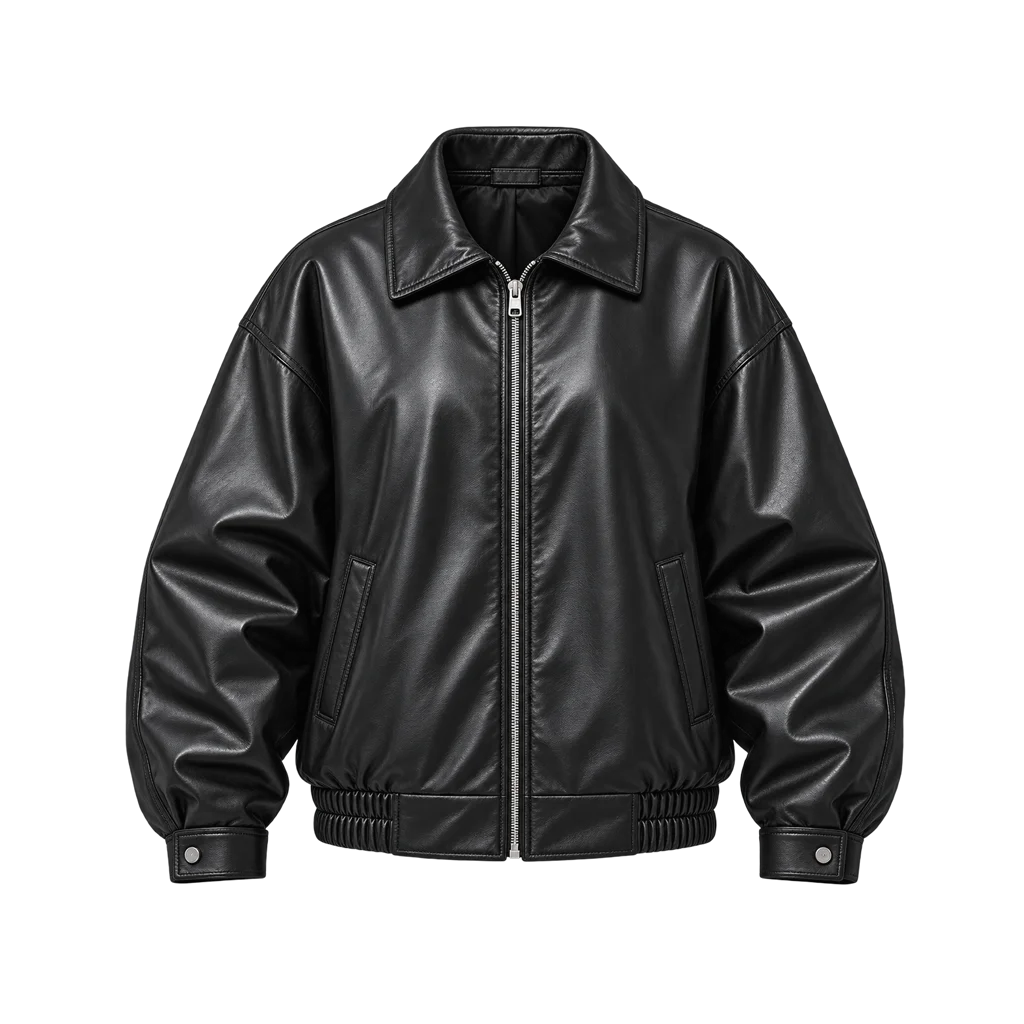 Women’s Oversized 90s-Style Genuine Leather Bomber Jacket