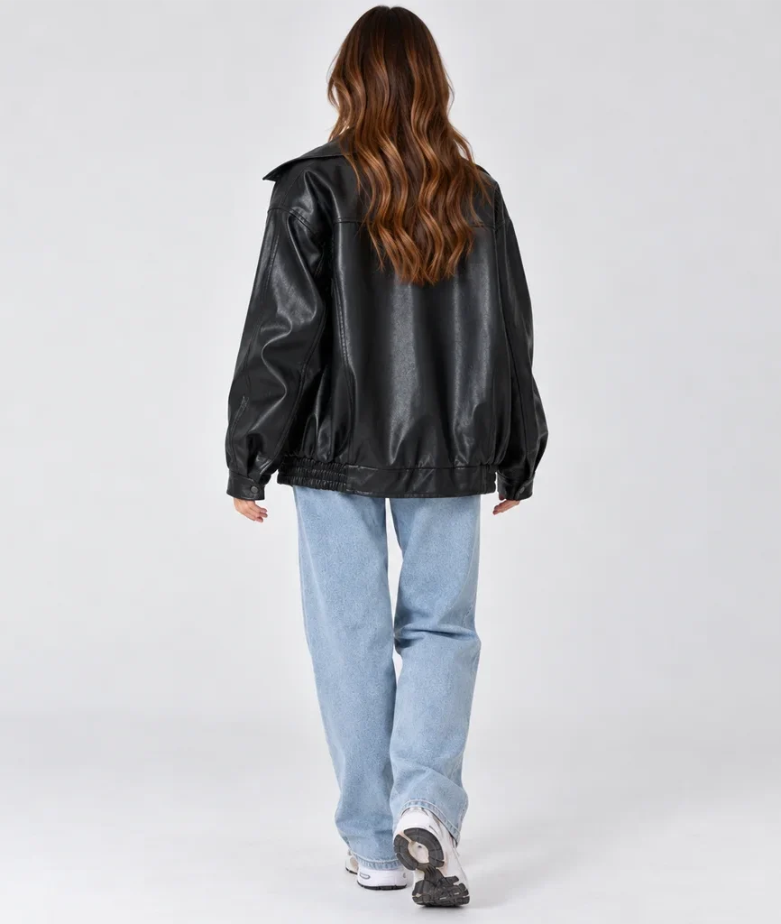 Women’s Oversized 90s-Style Leather Bomber Jacket