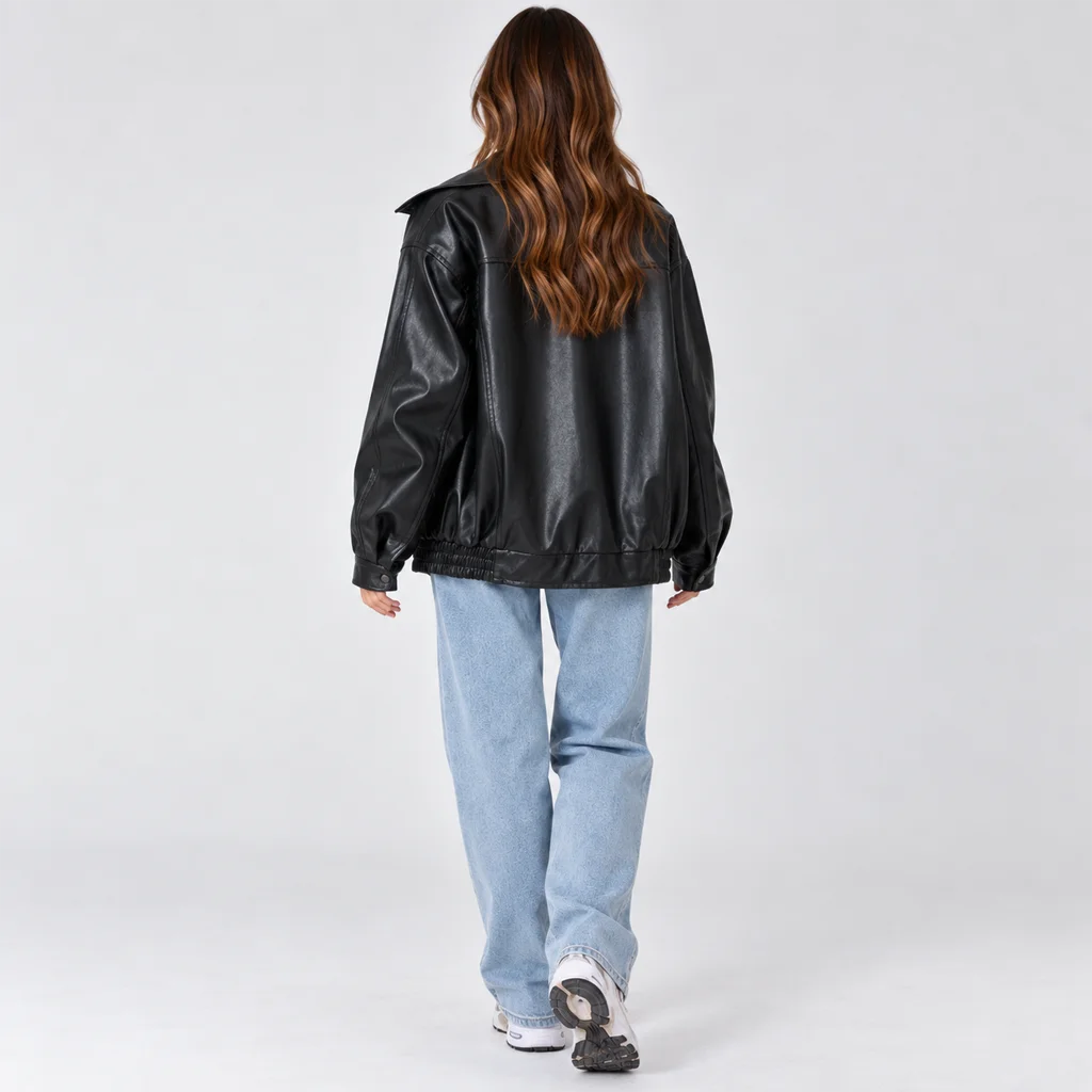 Women’s Oversized 90s-Style Leather Bomber Jacket