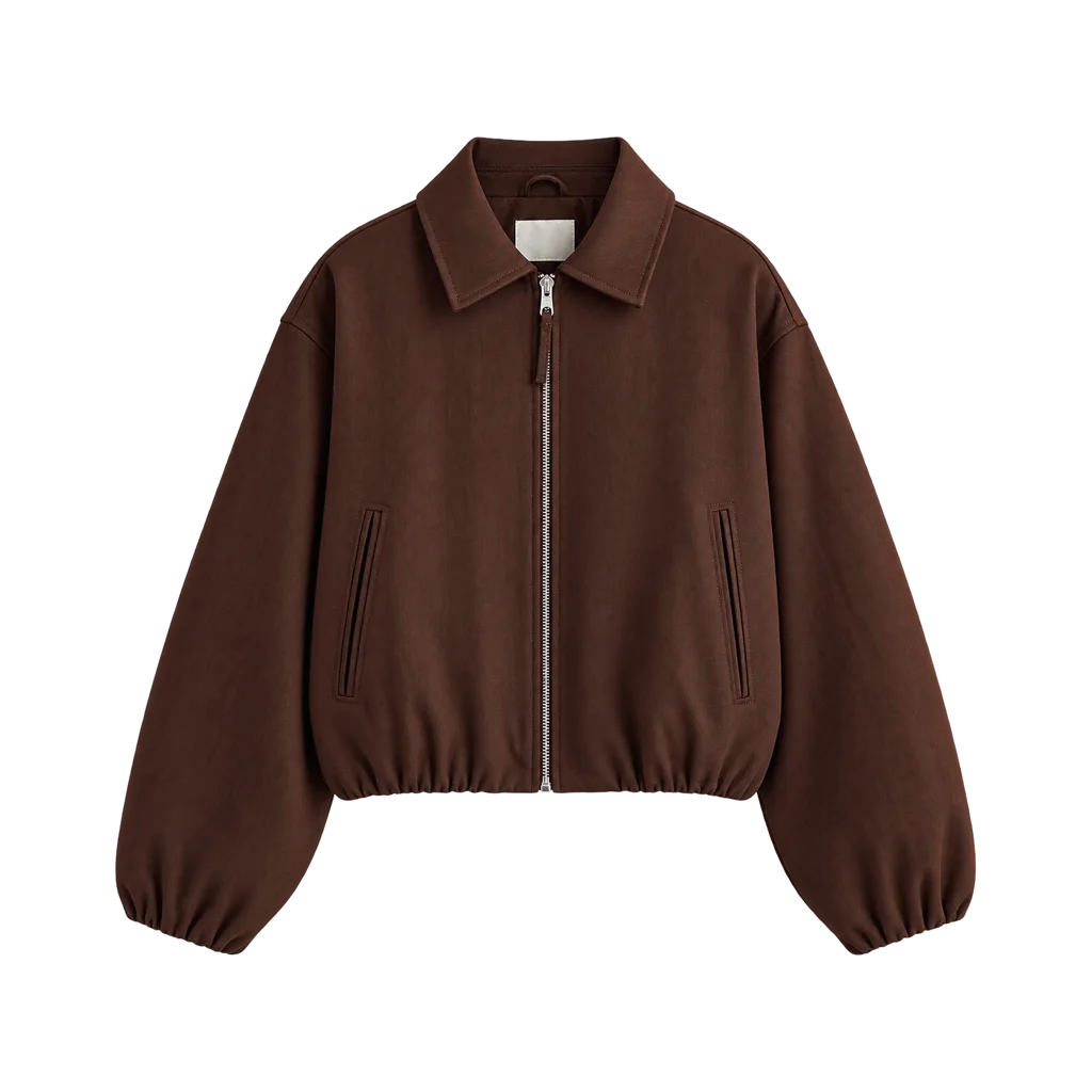 H&M Women’s Oversized Brown Bubble-Hem Bomber Jacket