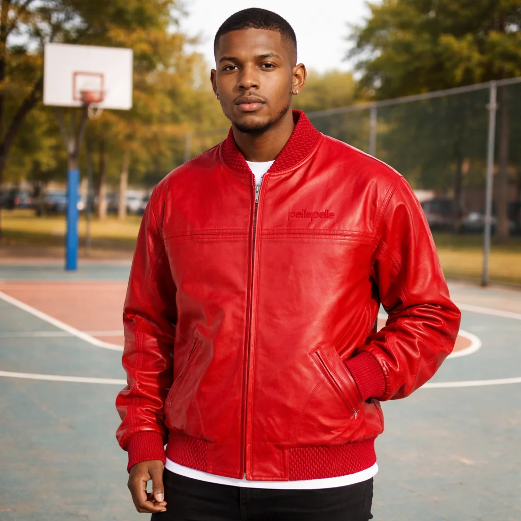 Pelle Pelle Basic Burnish Red Leather Bomber Jacket