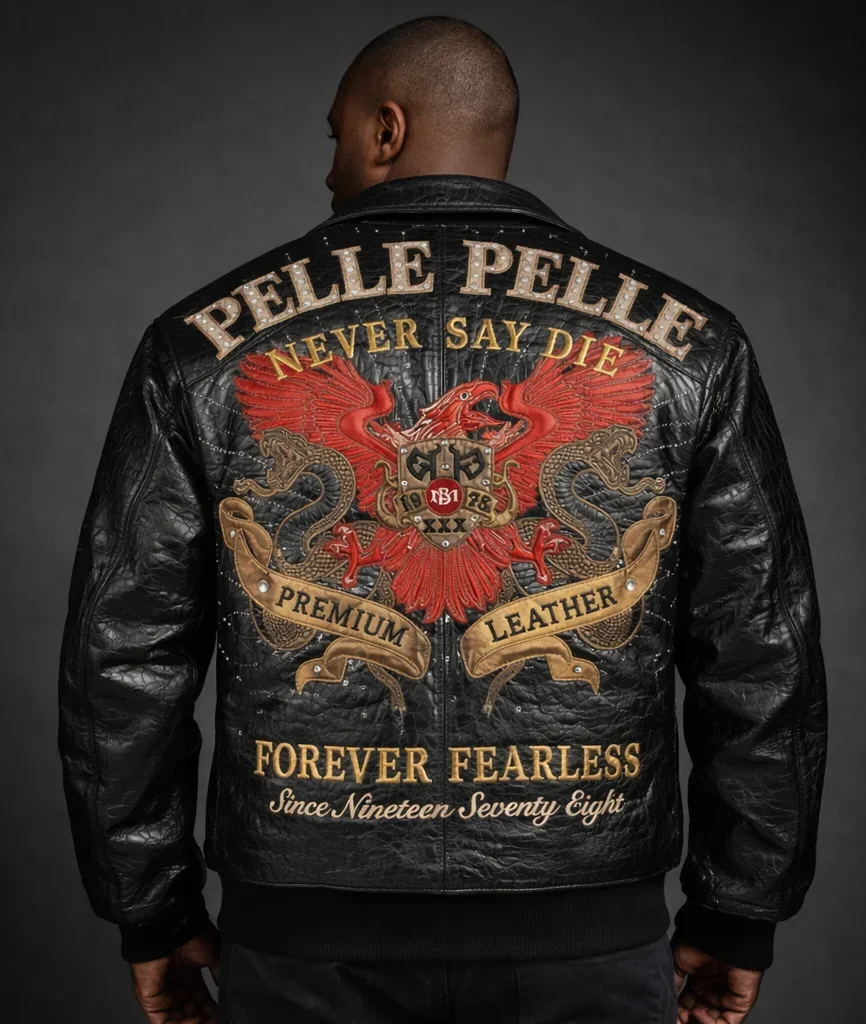 Pelle Pelle Crocodile Premium Leather Black Jacket