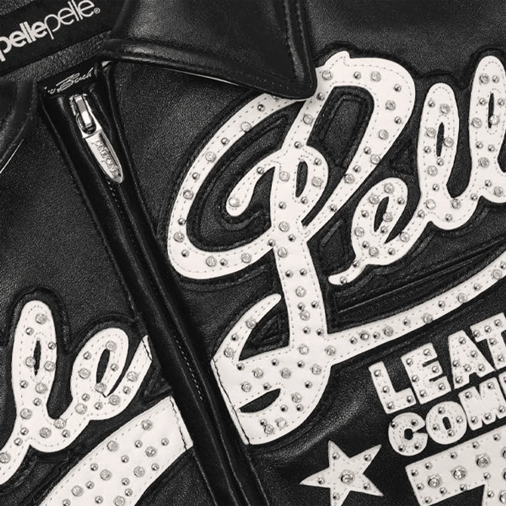 Pelle Pelle Encrusted Plush Black Varsity Jacket