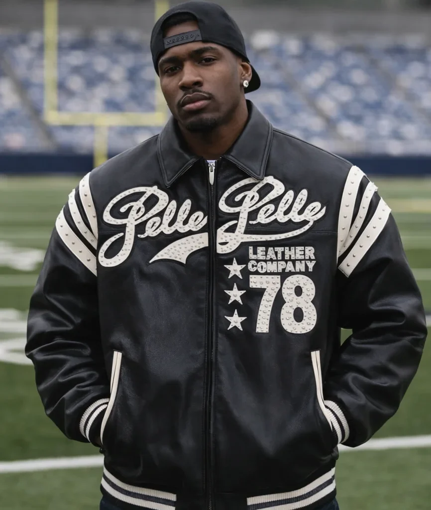 Pelle Pelle Encrusted Plush Black Varsity Jacket