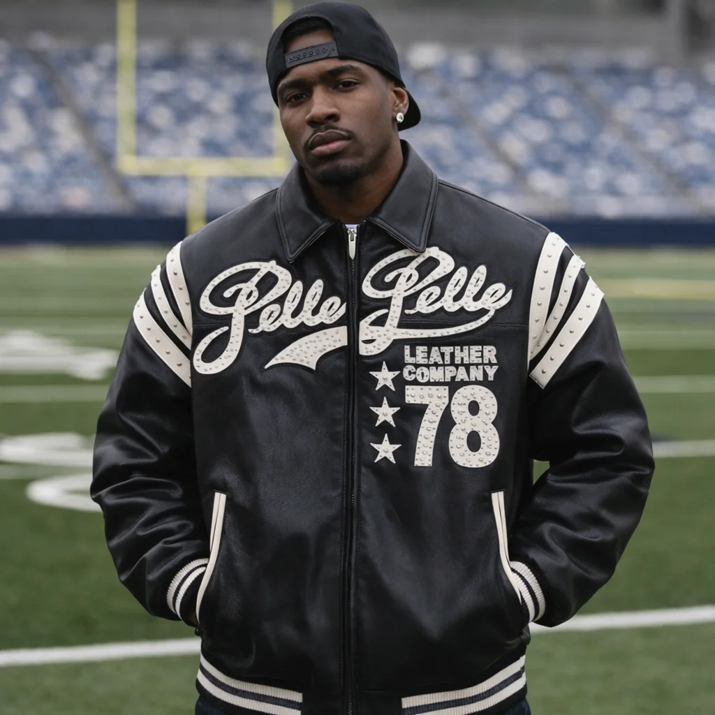 Pelle Pelle Encrusted Plush Black Varsity Jacket