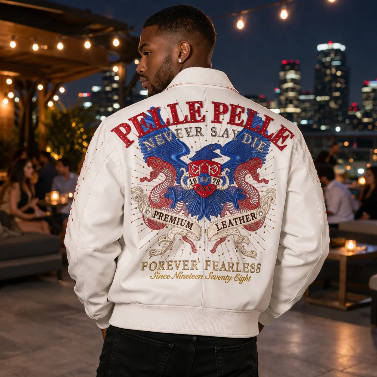 Pelle Pelle MB White NEVER SAY DIE FOREVER FEARLESS Premium Leather Jacket