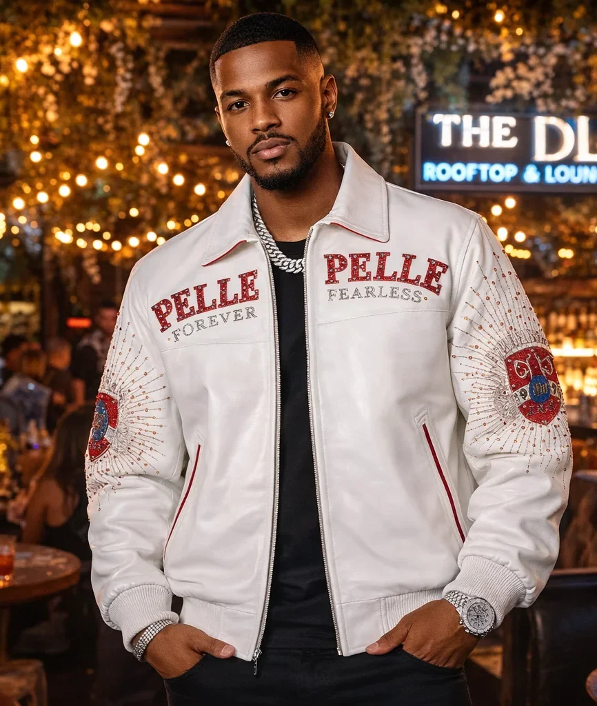Pelle Pelle MB White NEVER SAY DIE FOREVER FEARLESS Premium Leather Jacket