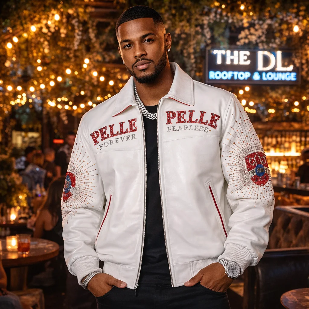 Pelle Pelle MB White NEVER SAY DIE FOREVER FEARLESS Premium Leather Jacket