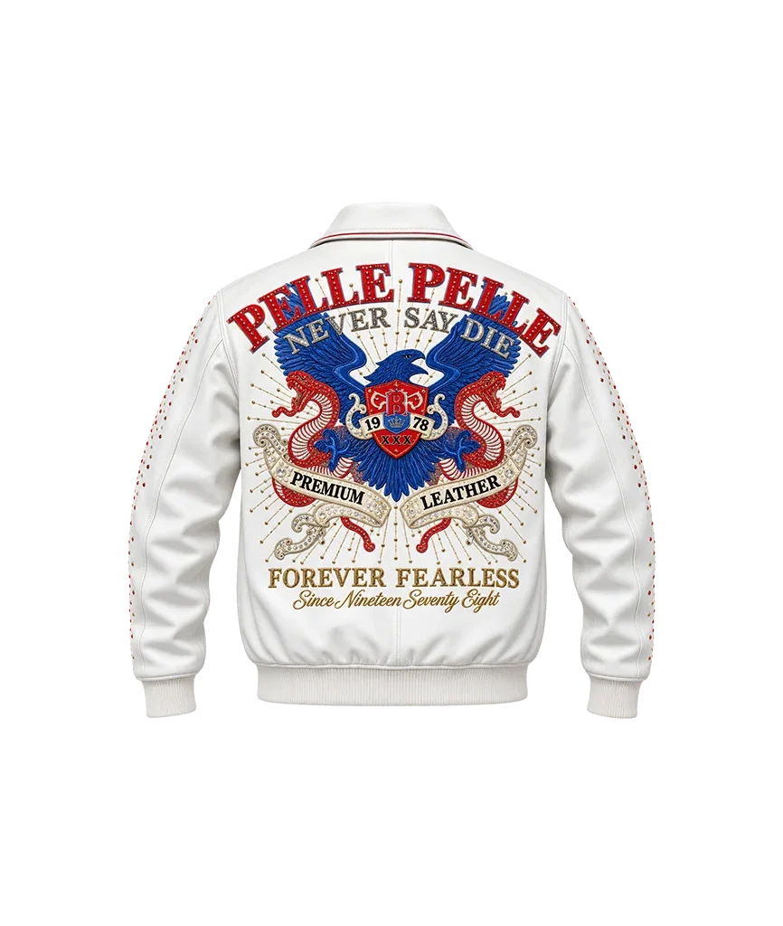 Pelle Pelle MB White NEVER SAY DIE FOREVER FEARLESS Premium Leather Jacket