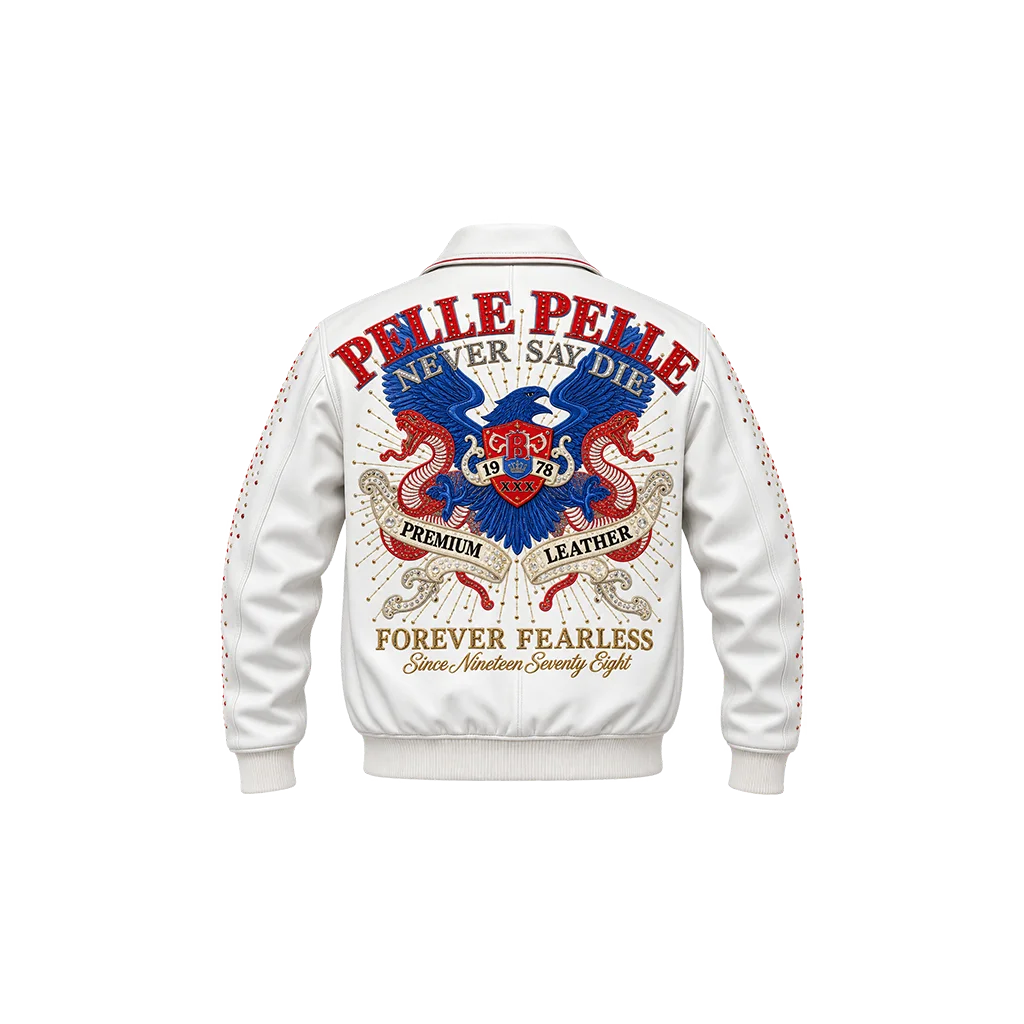 Pelle Pelle MB White NEVER SAY DIE FOREVER FEARLESS Premium Leather Jacket
