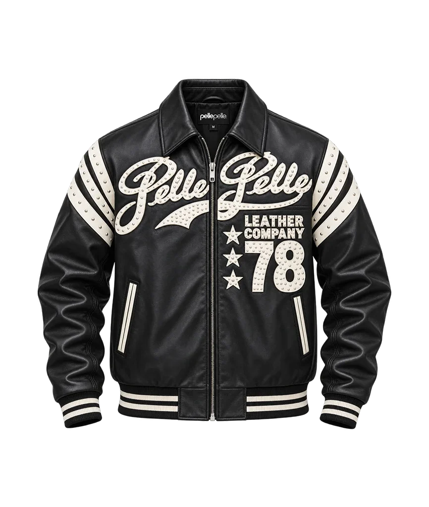 Pelle Pelle Encrusted Plush Black Varsity Jacket