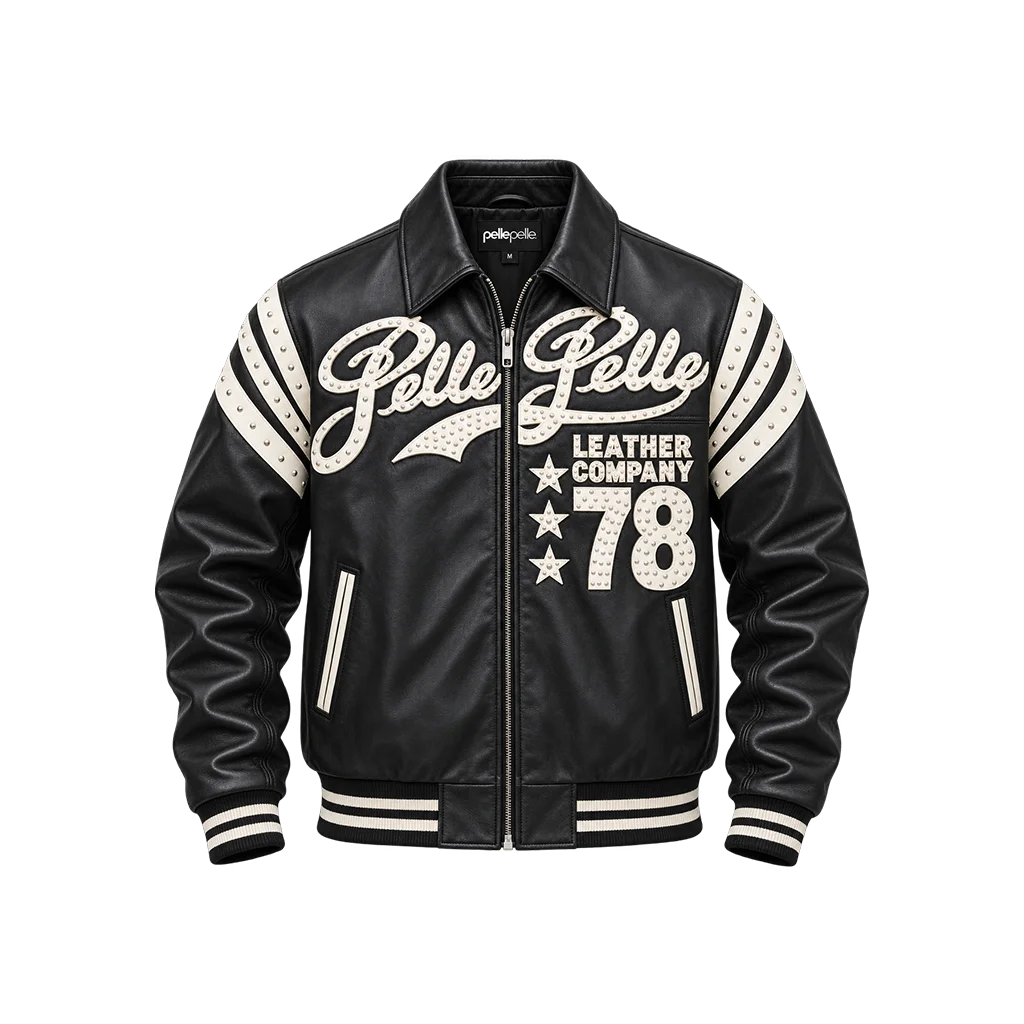 Pelle Pelle Encrusted Plush Black Varsity Jacket