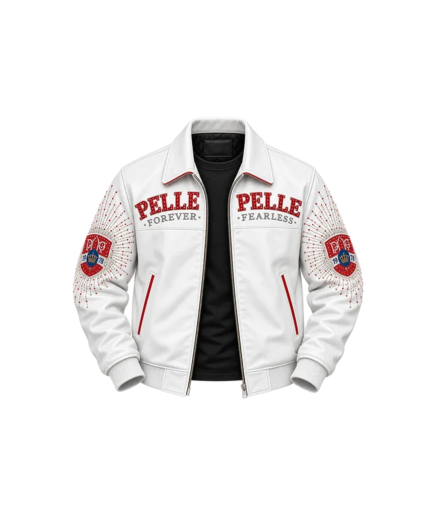 Pelle Pelle MB White NEVER SAY DIE FOREVER FEARLESS Premium Leather Jacket