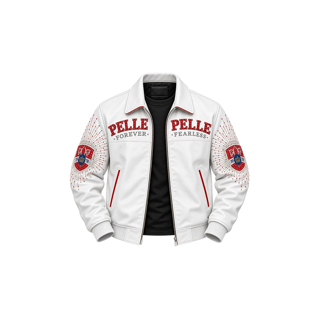Pelle Pelle MB White NEVER SAY DIE FOREVER FEARLESS Premium Leather Jacket