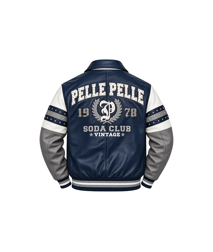 Pelle Pelle Soda Club Vintage Navy Blue Leather Jacket