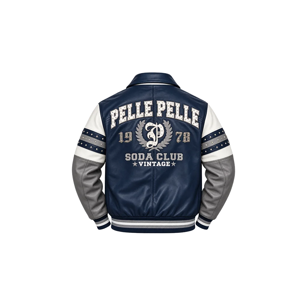 Pelle Pelle Soda Club Vintage Navy Blue Leather Jacket