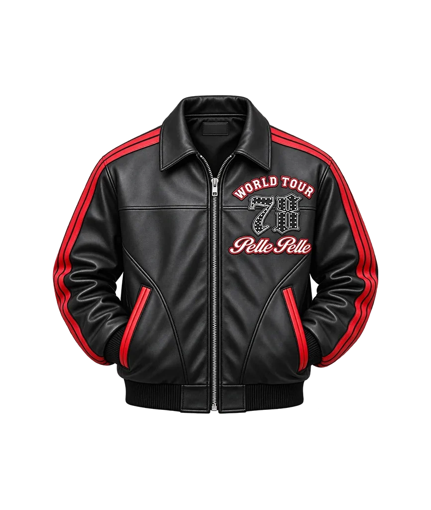 Pelle Pelle World Tour Plush Black & Red Leather Jacket