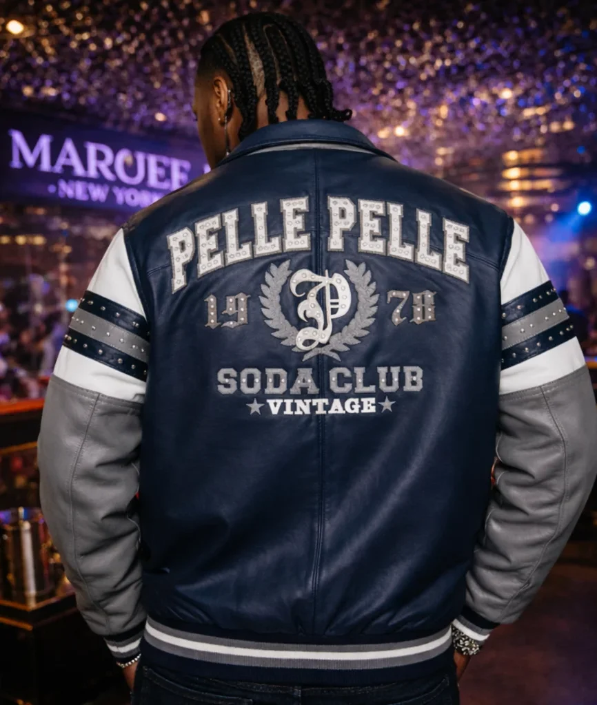 Pelle Pelle Soda Club Vintage Navy Blue Leather Jacket