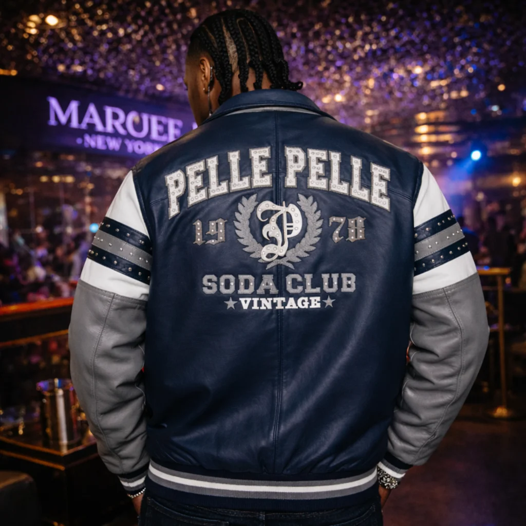 Pelle Pelle Soda Club Vintage Navy Blue Leather Jacket