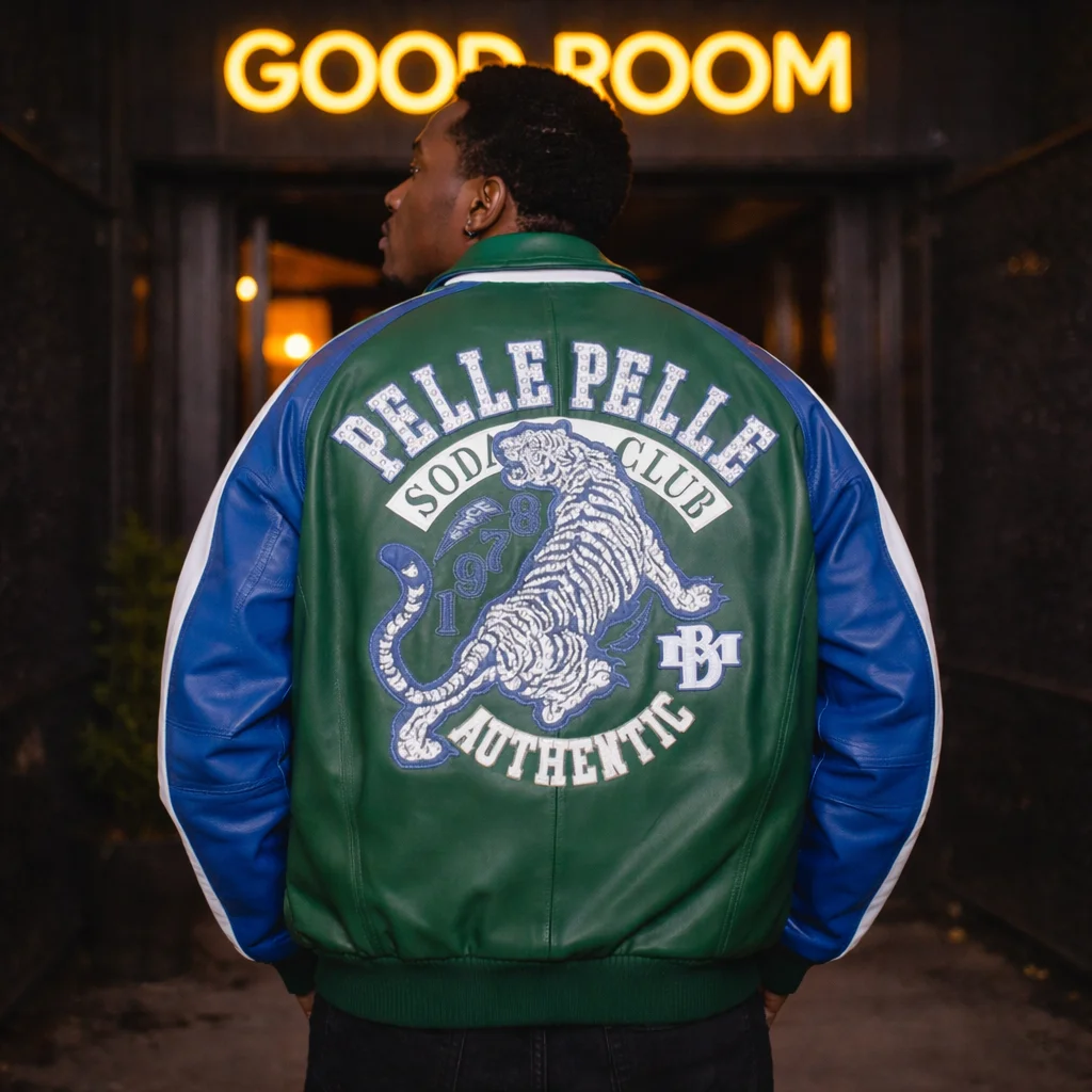 Pelle Pelle Soda Club Authentic Tiger Green Leather Jacket